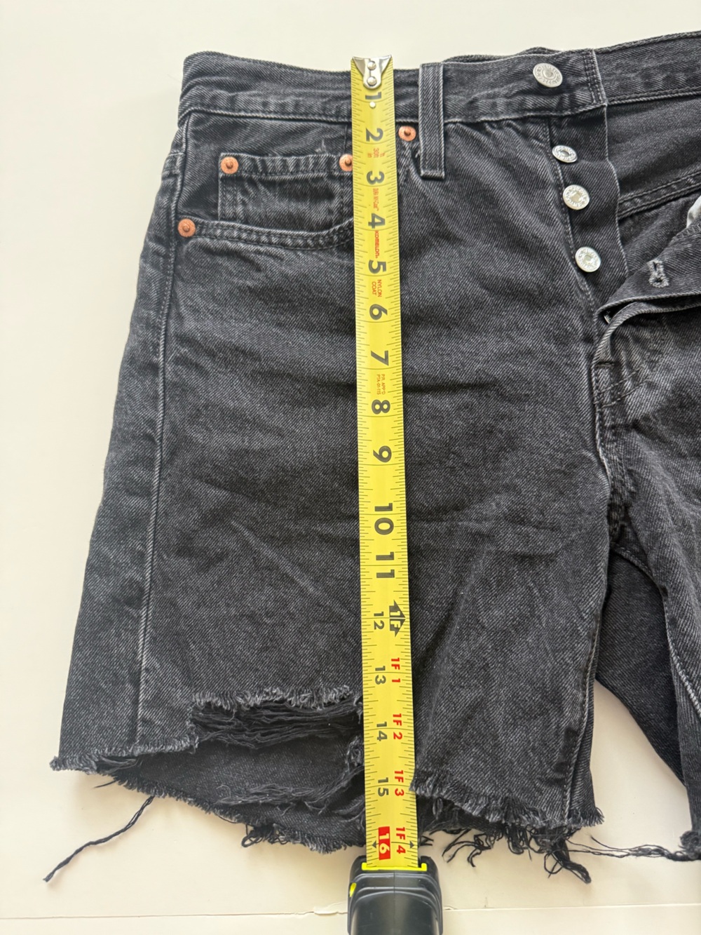 Levi 501 Black Denim Short | W27 | High Rise | Distressed - Picture 4 of 7